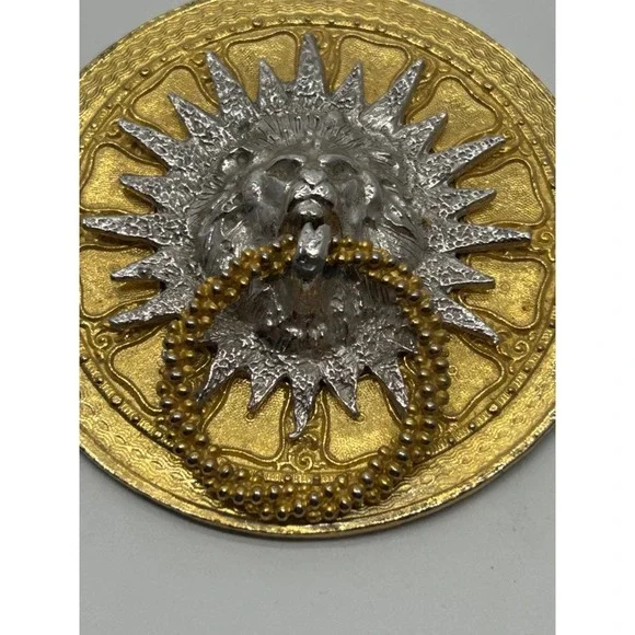 Rare Vtg KENNETH J LANE Large Lion Sun Holding Ring in Mouth Pendant Necklace - Picture 2 of 6